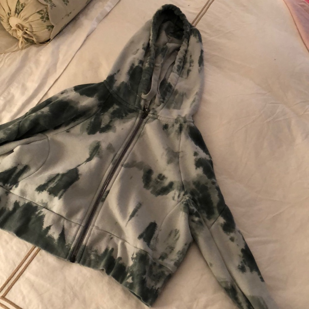 Alo cropped gray tie-dye hoodie XS